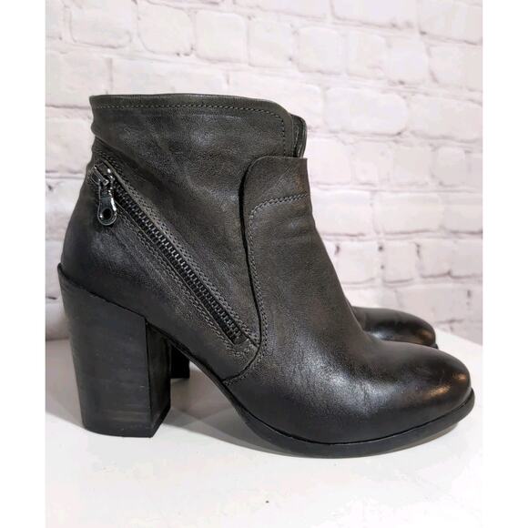 KBR Brown Gray Zip Detail Leather Booties Italy, Women Size 38.5 (8-8.5) Moto - Picture 2 of 12